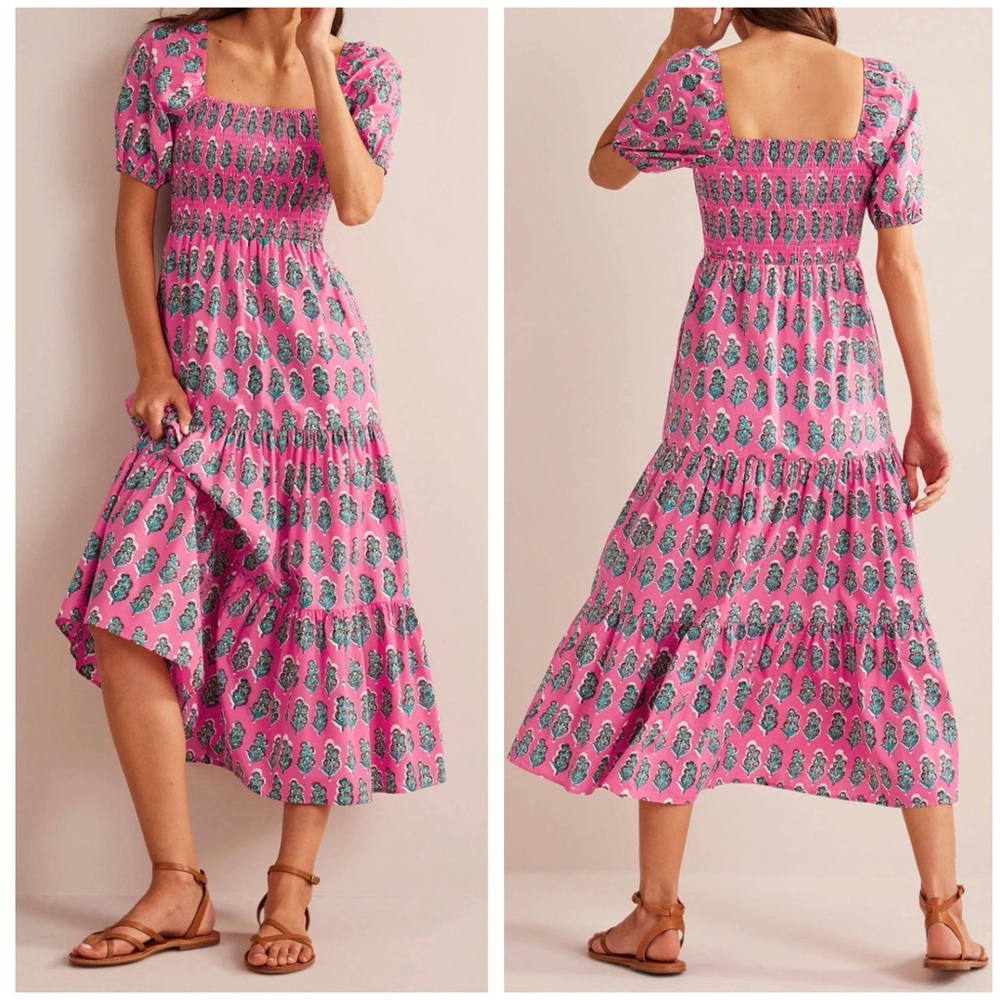 Boden Smocked Bodice Maxi Dress, Artisan Bloom Floral Pattern - Womens 20-22R